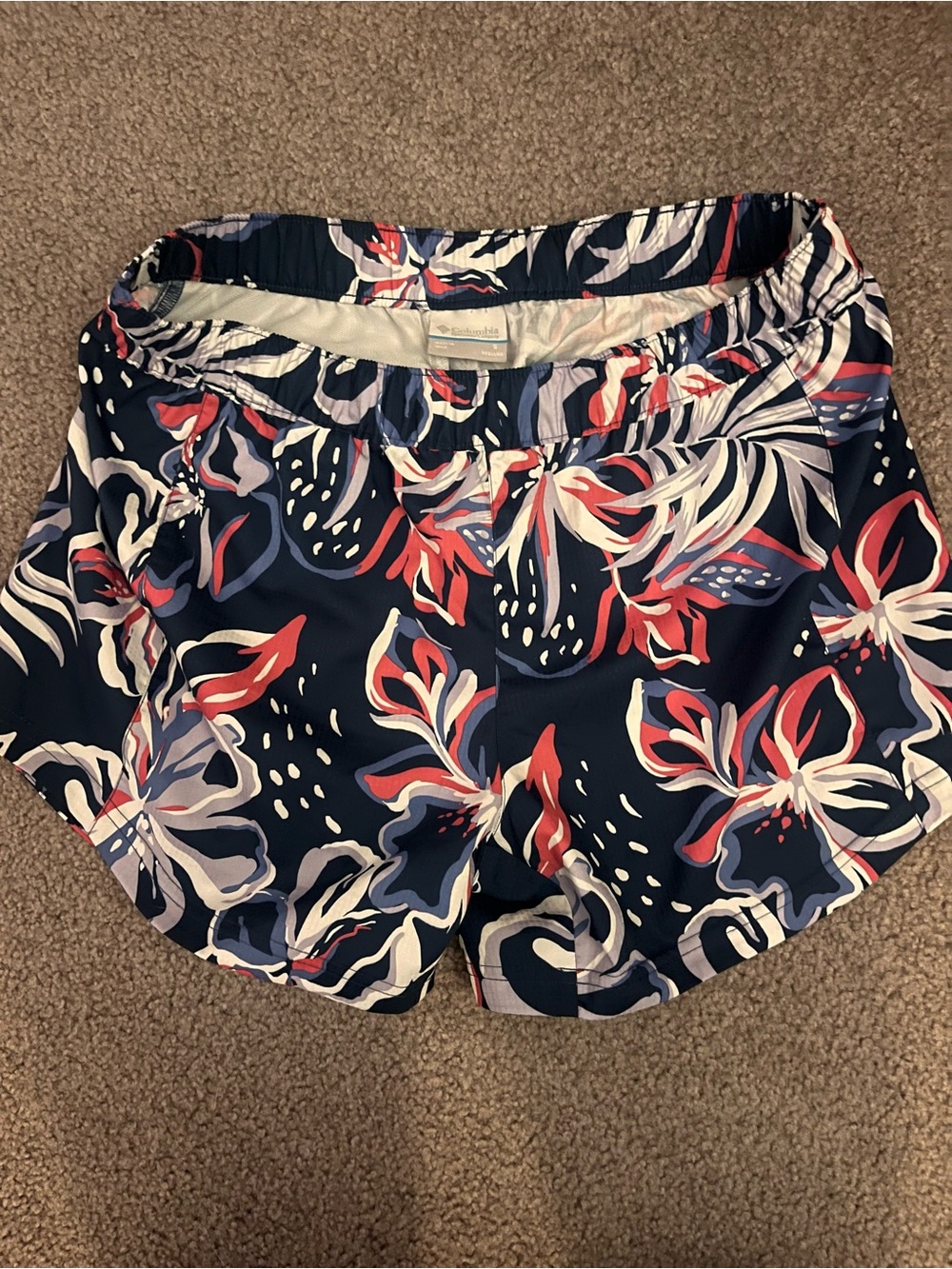 Columbia Navy Floral Athletic Shorts with Red & White Accents